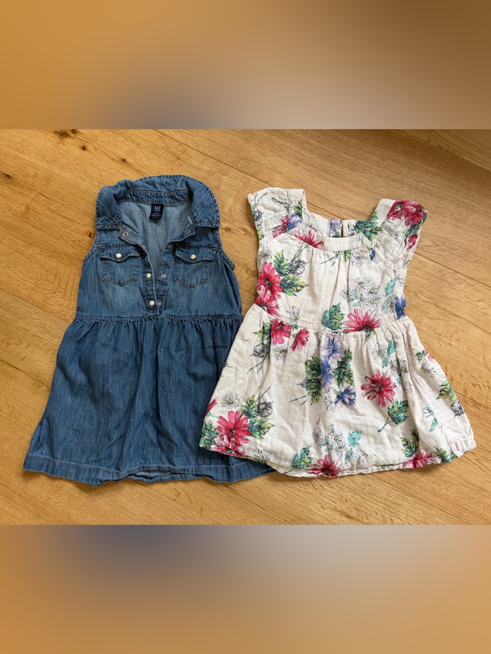 Gap 3T Denim Button & Floral Dress Set - Blue + Floral